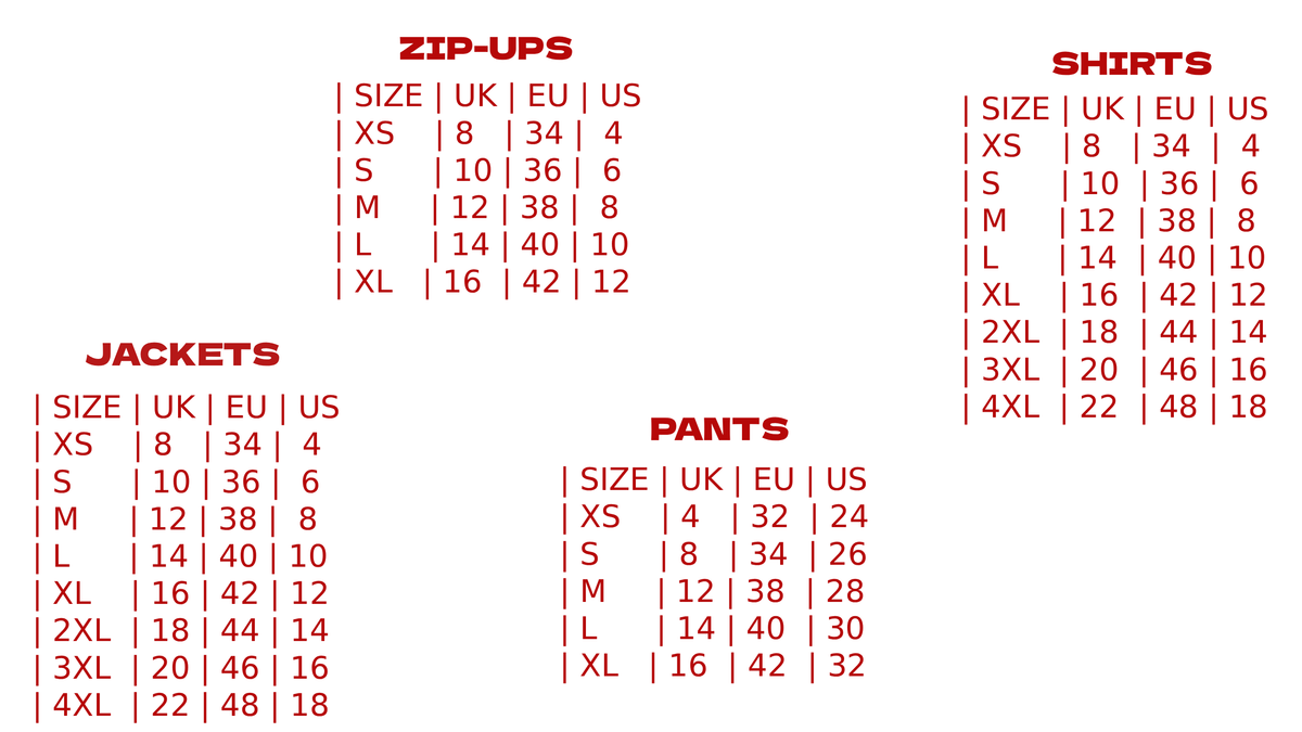 Women's size guide chart